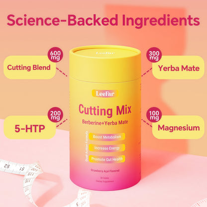 Cutting Drink Mix – GLP-1 Drink Mix with 5-HTP, Yerba Mate & Magnesium, FOS | Supports Satiety Signaling, Energy & Gut Health | Strawberry Açaí Flavor – 30 Servings